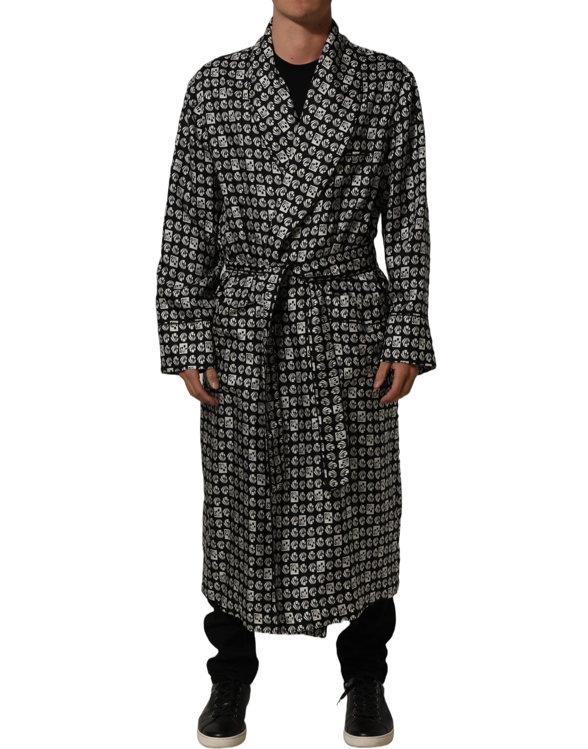 Dolce & Gabbana Seiden-Kimono-Mantel Schwarz-Weiß Herren