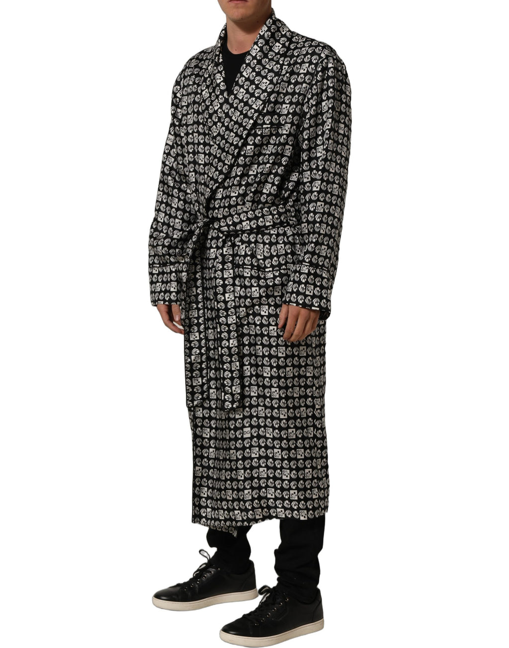 Dolce & Gabbana Seiden-Kimono-Mantel Schwarz-Weiß Herren