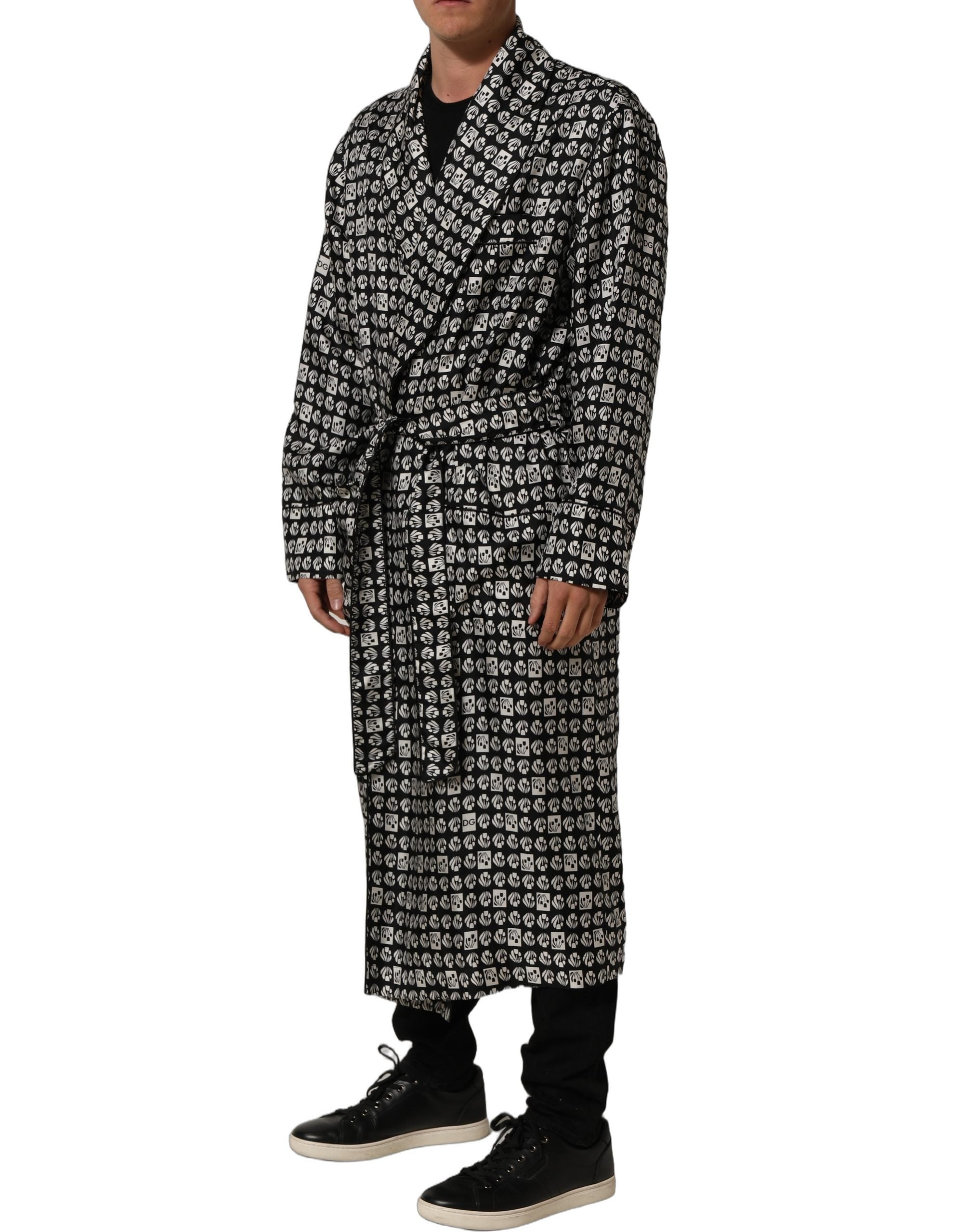 Dolce & Gabbana Seiden-Kimono-Mantel Schwarz-Weiß Herren