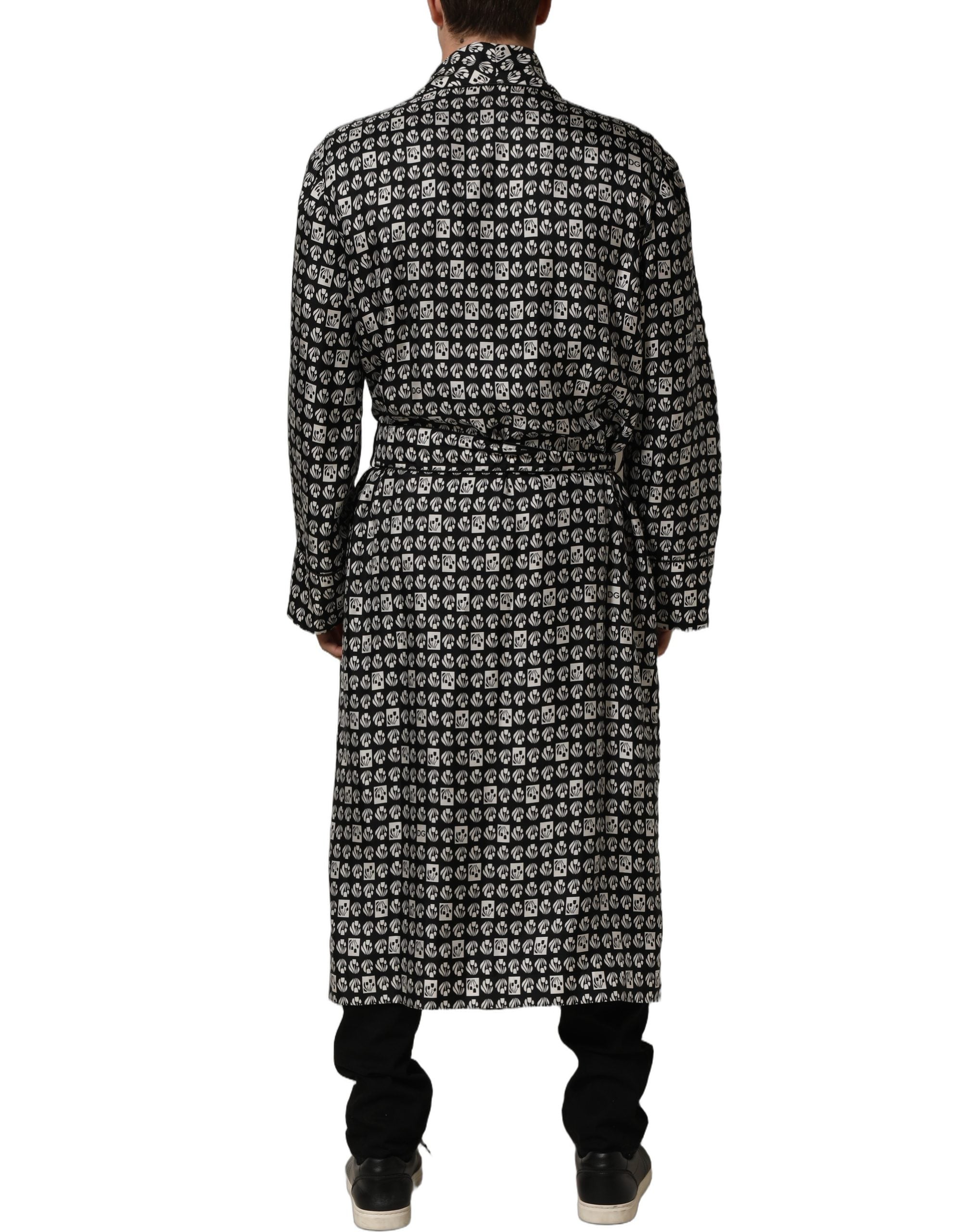 Dolce & Gabbana Seiden-Kimono-Mantel Schwarz-Weiß Herren