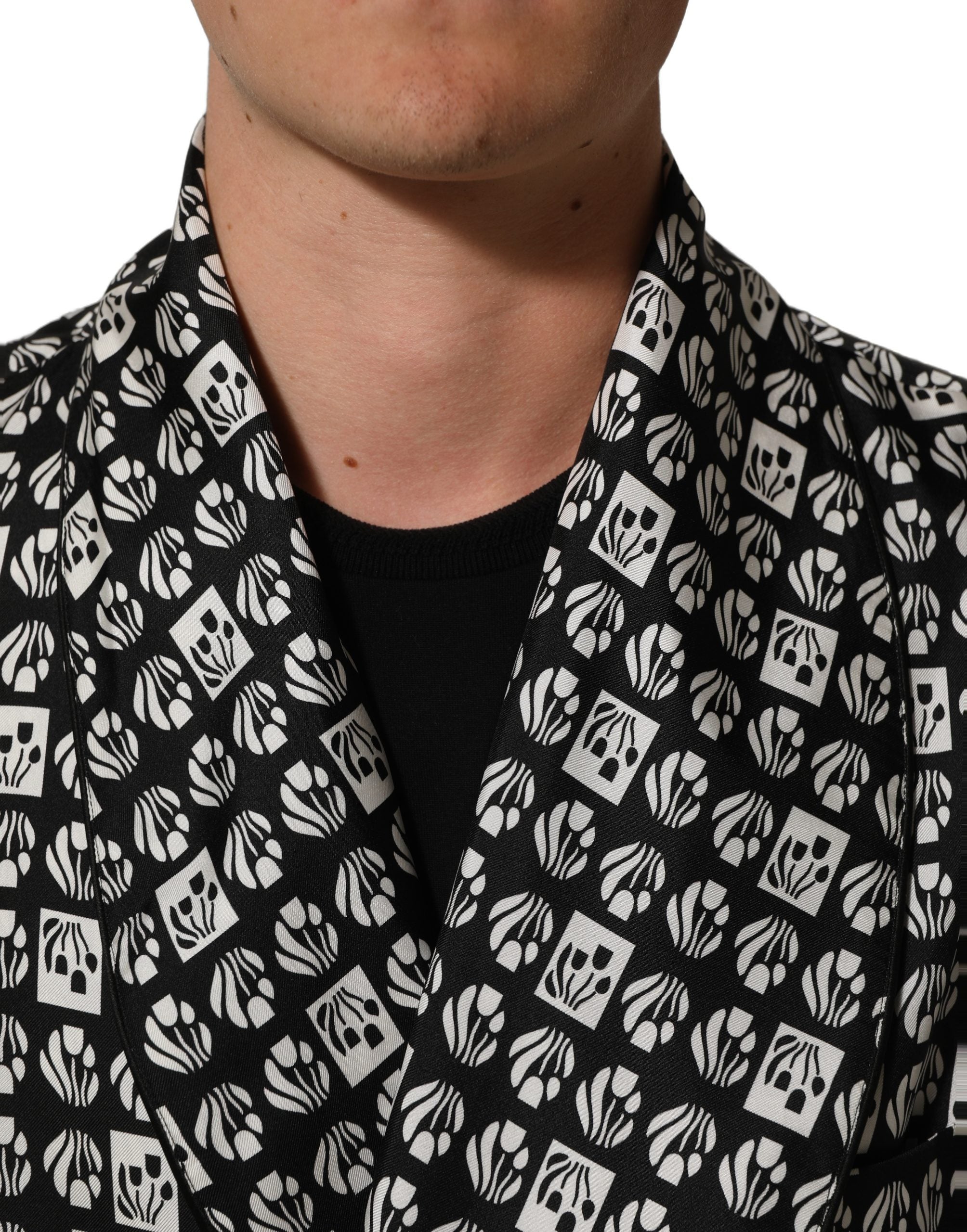 Dolce & Gabbana Seiden-Kimono-Mantel Schwarz-Weiß Herren