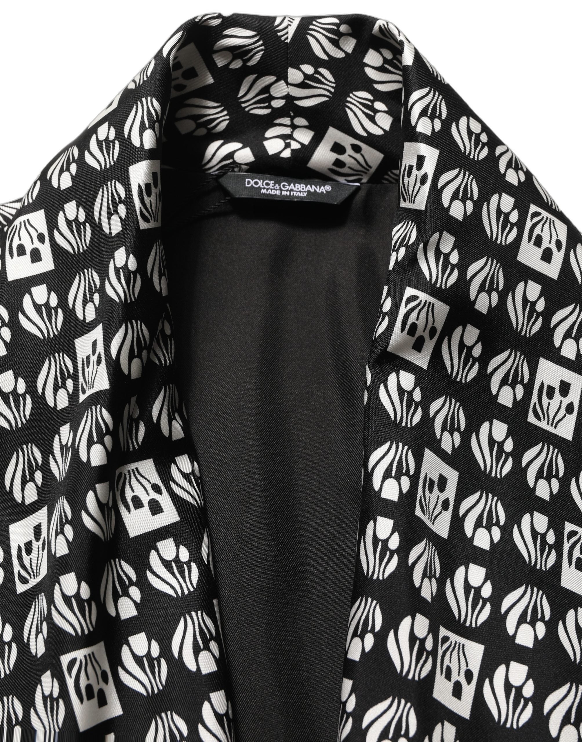 Dolce & Gabbana Seiden-Kimono-Mantel Schwarz-Weiß Herren
