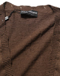 Dolce & Gabbana Brauner Pullover aus Leinen mit V-Ausschnitt und Knöpfen