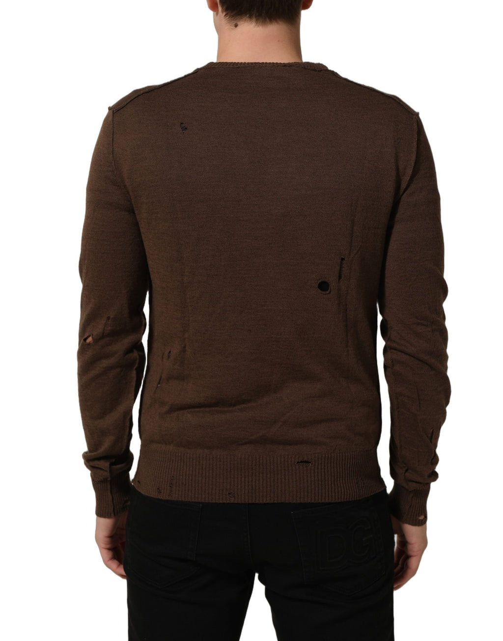 Dolce & Gabbana Brauner Pullover aus Leinen mit V-Ausschnitt und Knöpfen