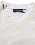 Dolce & Gabbana Weißer Leinen-Pullover mit Rundhalsausschnitt