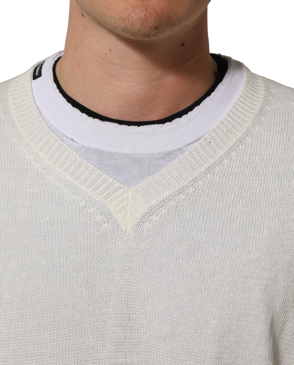 Dolce & Gabbana Weißer Leinen-Pullover mit Rundhalsausschnitt
