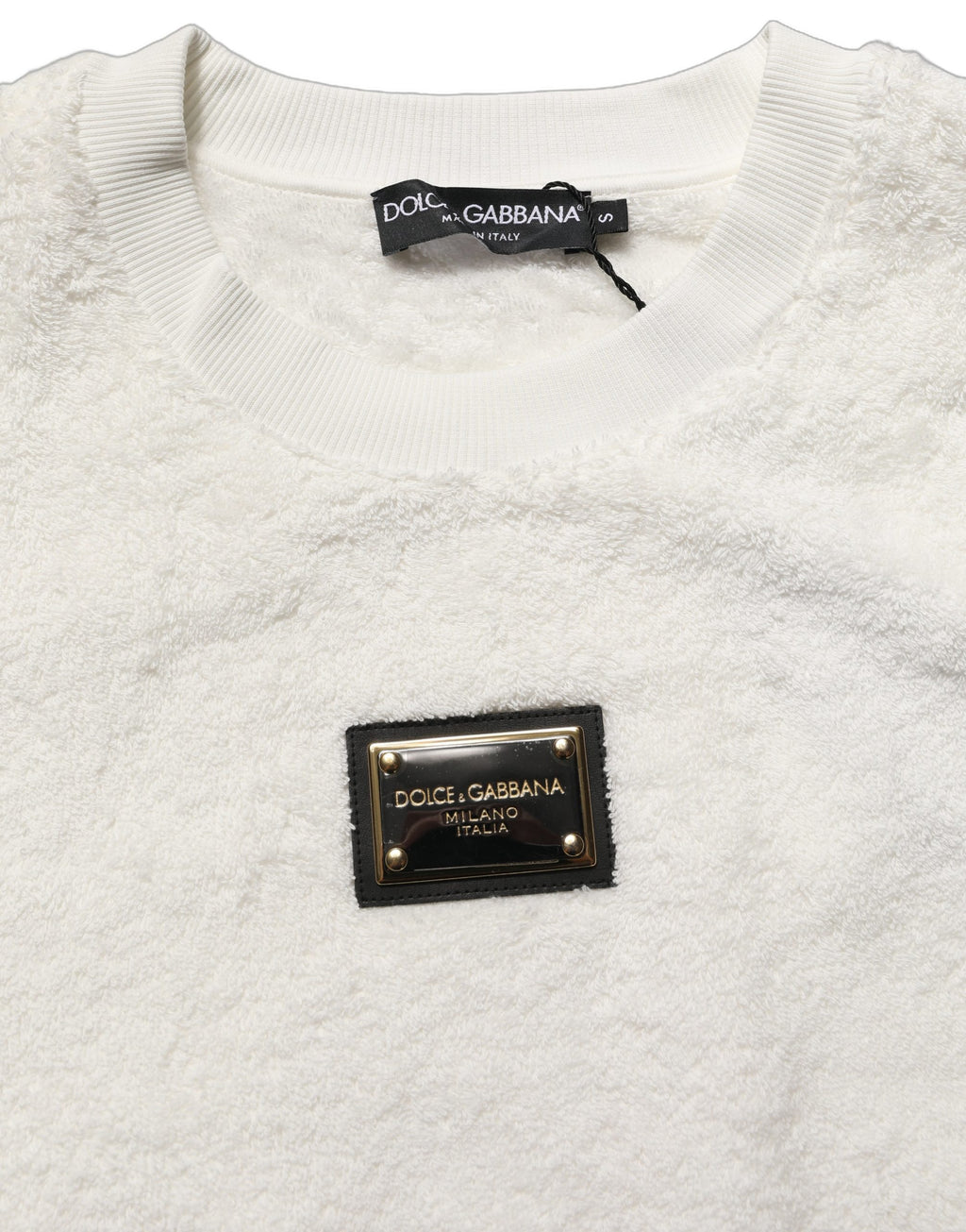 Dolce & Gabbana Weißes Sweatshirt mit Logo-Plakette und Rundhalsausschnitt