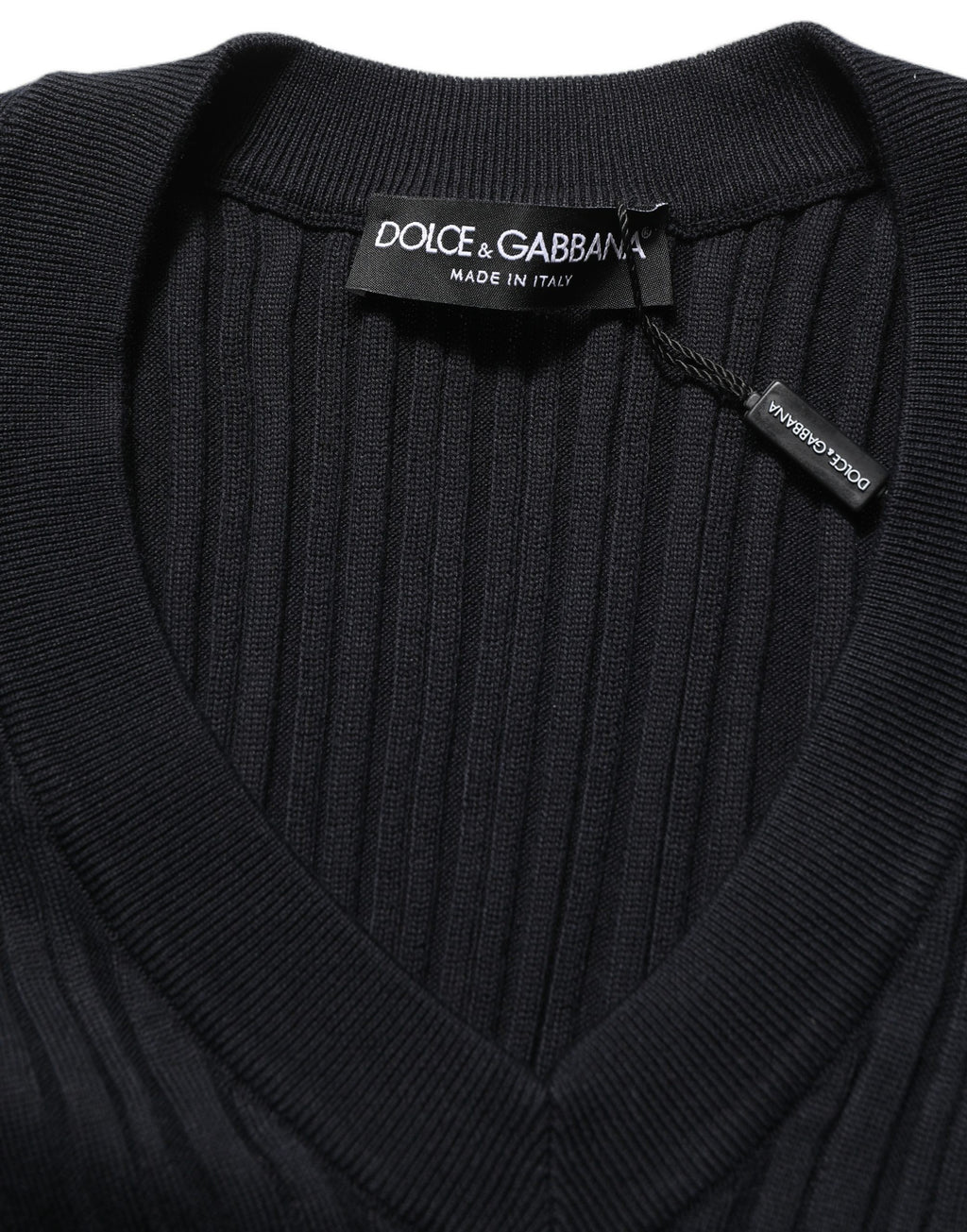 Dolce & Gabbana Schwarzer V-Ausschnitt Pullover aus Seidenmischung für Herren