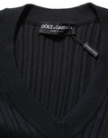Dolce & Gabbana Schwarzer V-Ausschnitt Pullover aus Seidenmischung für Herren