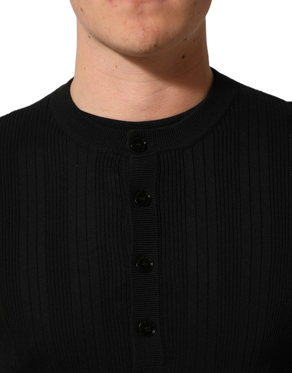 Dolce & Gabbana Schwarzer Henley-Pullover aus Seidenmischung für Herren