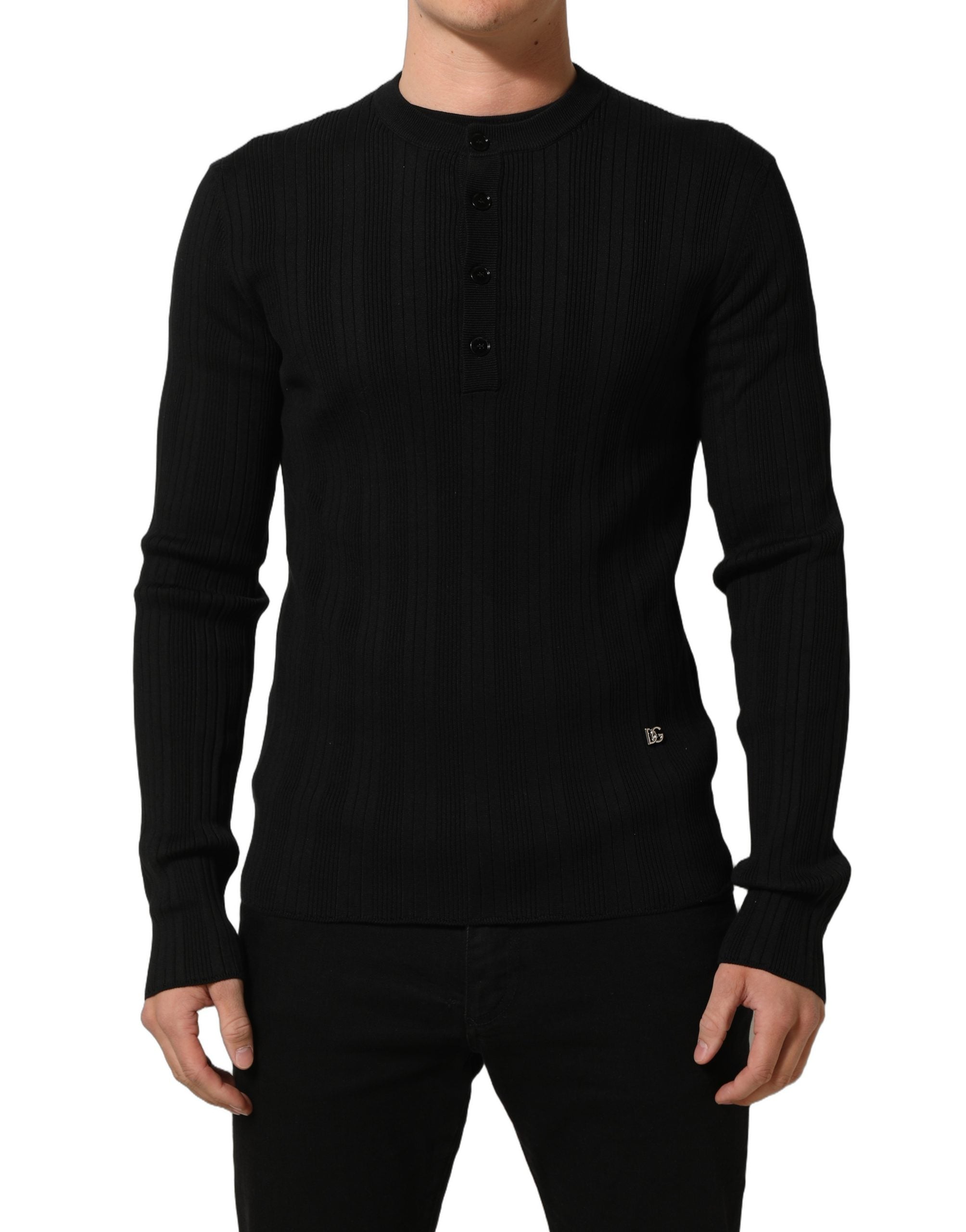 Dolce & Gabbana Schwarzer Henley-Pullover aus Seidenmischung für Herren