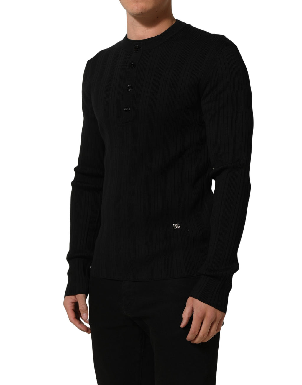 Dolce & Gabbana Schwarzer Henley-Pullover aus Seidenmischung für Herren