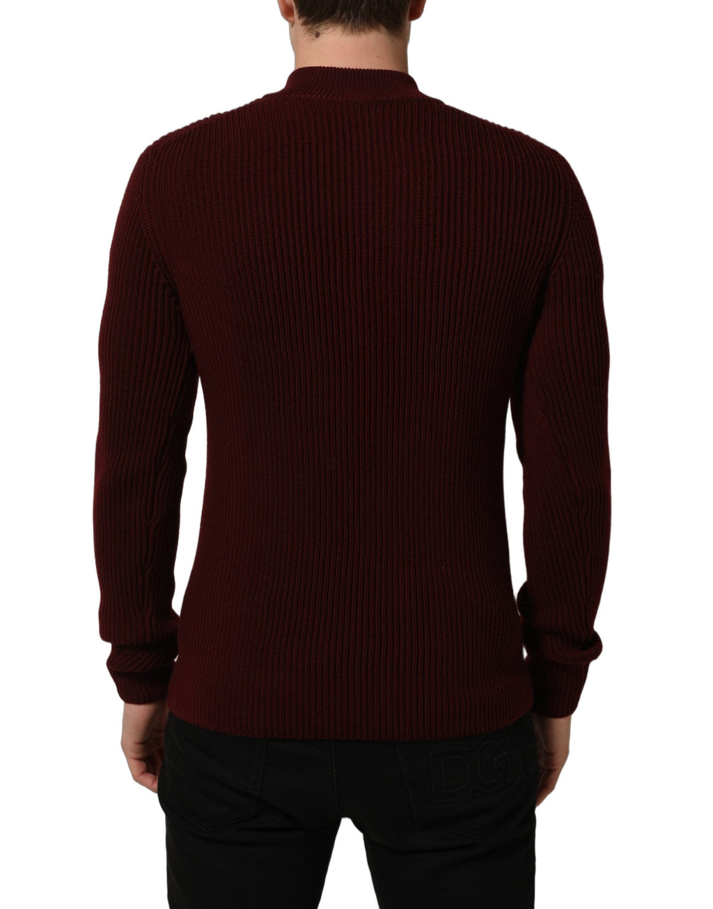 Dolce & Gabbana Burgunderfarbener Wollpullover mit halblangem Reißverschluss für Herren