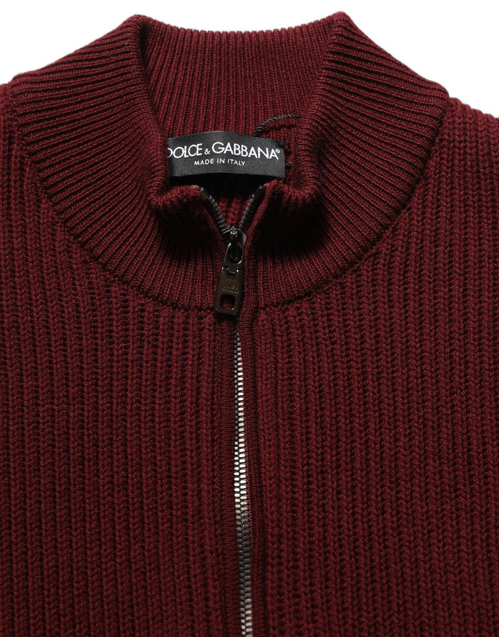 Dolce & Gabbana Burgunderfarbener Wollpullover mit halblangem Reißverschluss für Herren