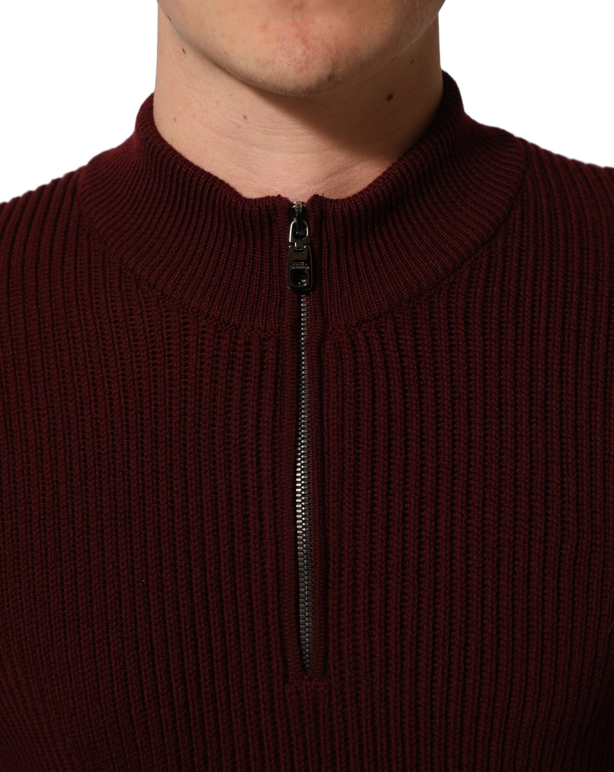 Dolce & Gabbana Burgunderfarbener Wollpullover mit halblangem Reißverschluss für Herren