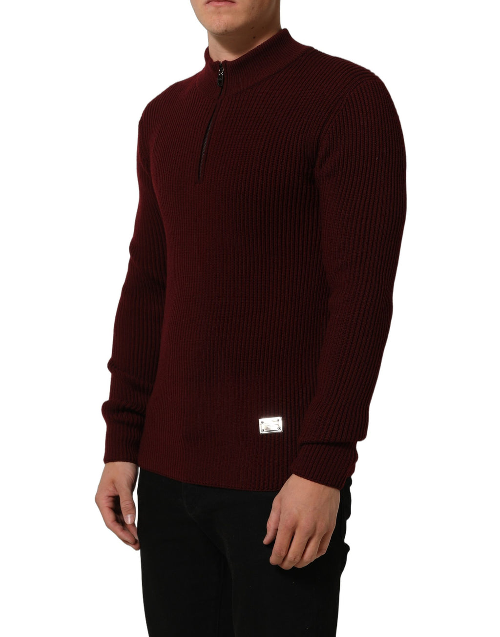 Dolce & Gabbana Burgunderfarbener Wollpullover mit halblangem Reißverschluss für Herren