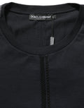 Dolce & Gabbana Dunkelblauer Pullover aus Baumwolle mit Rundhalsausschnitt