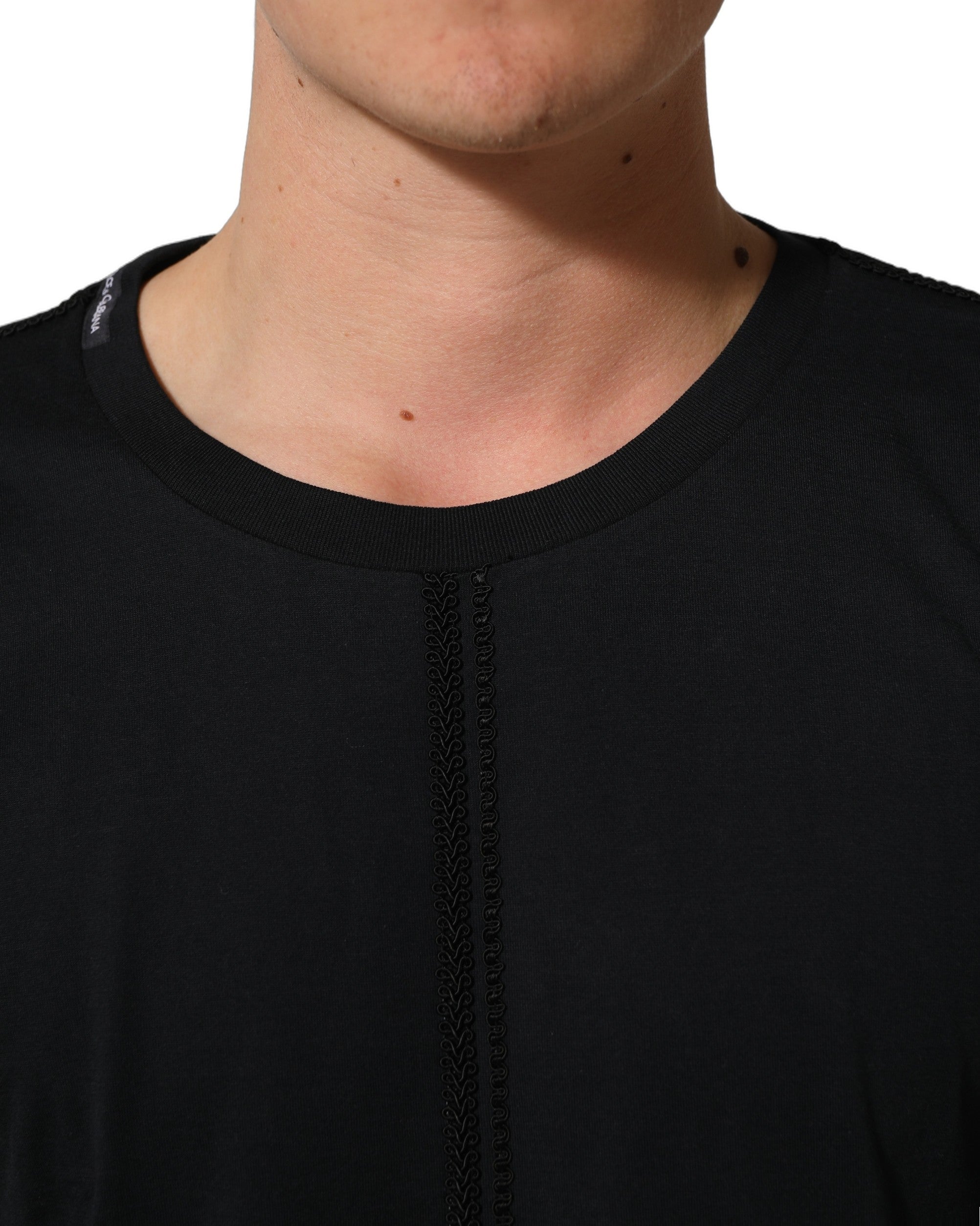 Dolce & Gabbana Dunkelblauer Pullover aus Baumwolle mit Rundhalsausschnitt