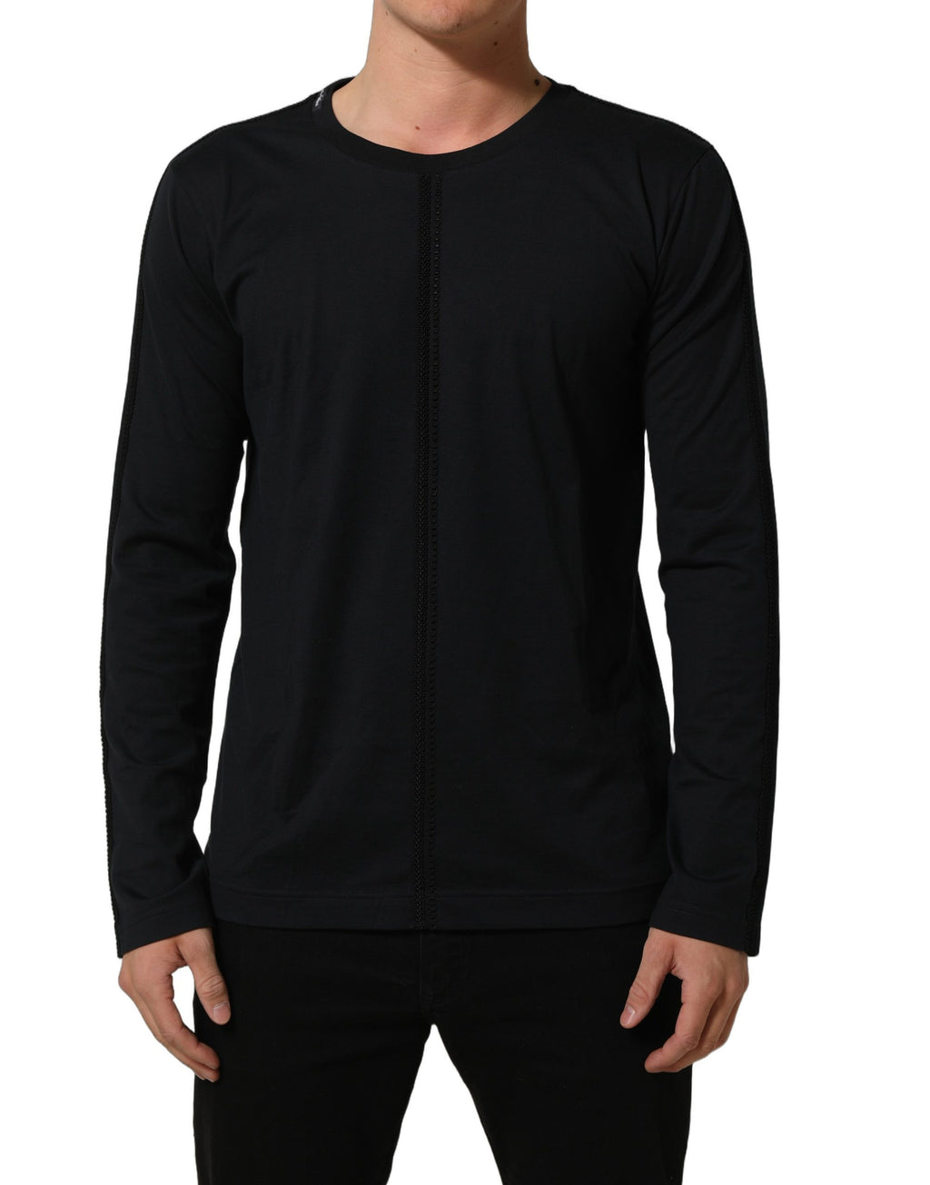 Dolce & Gabbana Dunkelblauer Pullover aus Baumwolle mit Rundhalsausschnitt