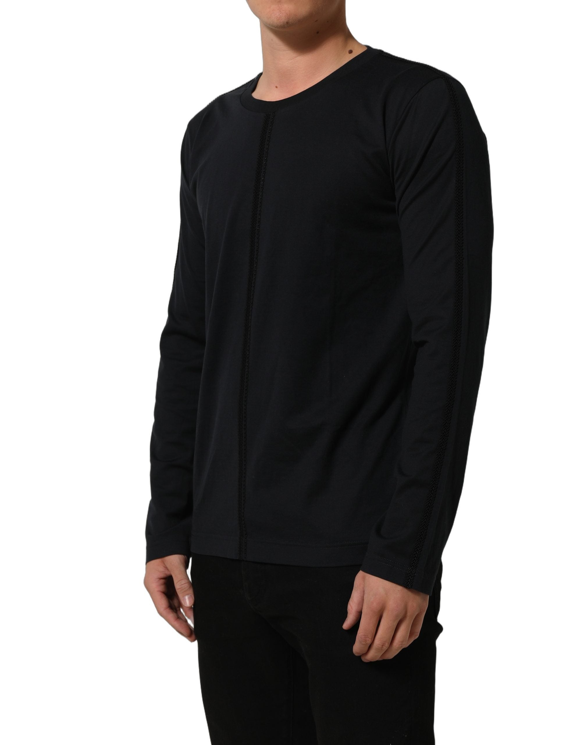 Dolce & Gabbana Dunkelblauer Pullover aus Baumwolle mit Rundhalsausschnitt