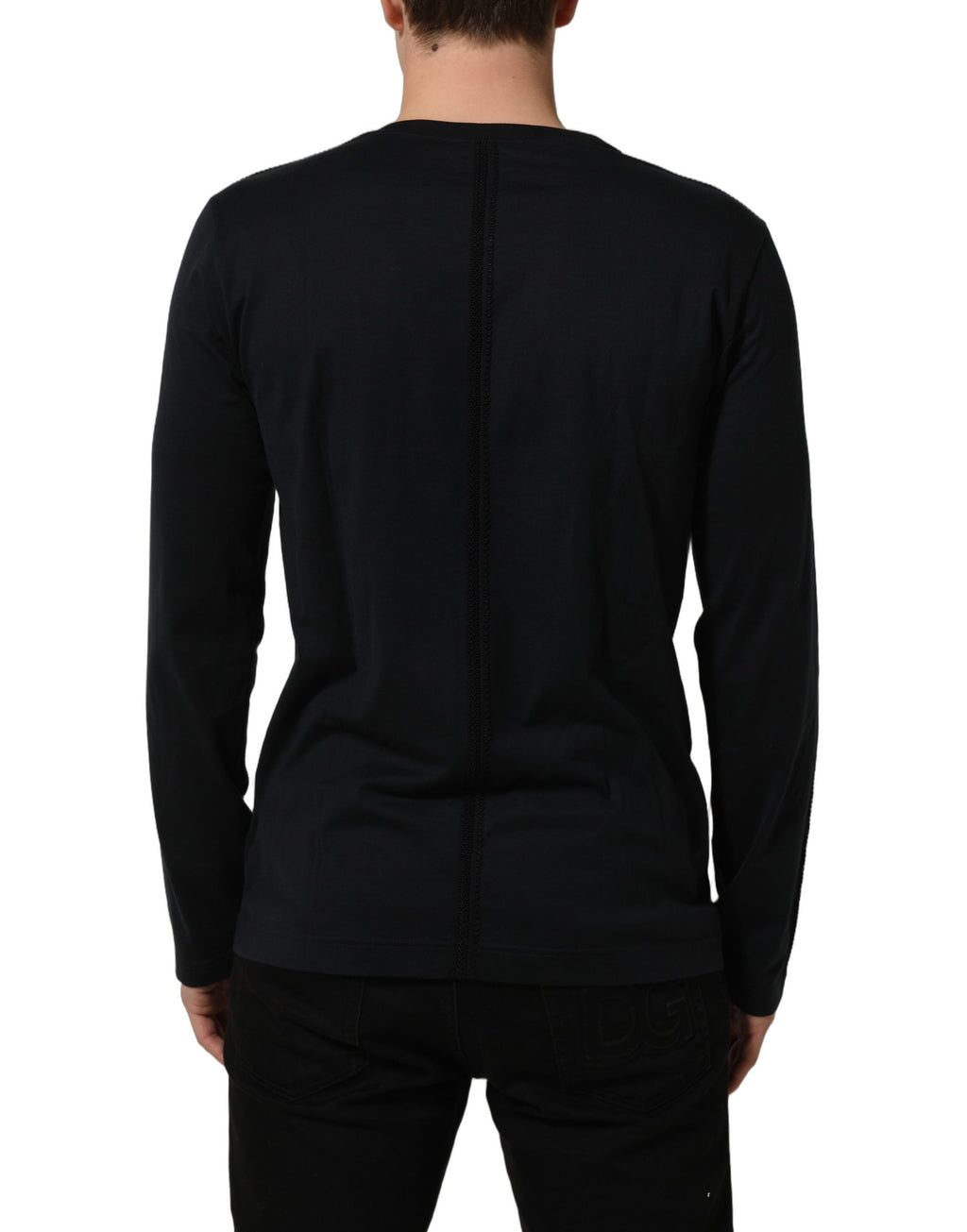 Dolce & Gabbana Dunkelblauer Pullover aus Baumwolle mit Rundhalsausschnitt