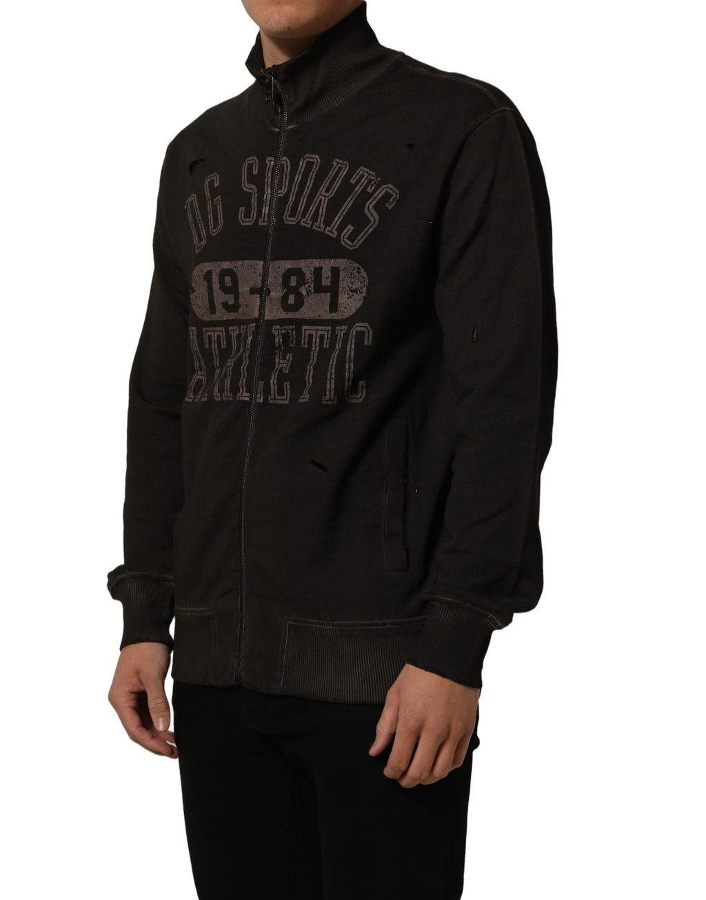 Dolce & Gabbana Brauner Logo-Print Sweatshirt mit durchgehendem Reißverschluss
