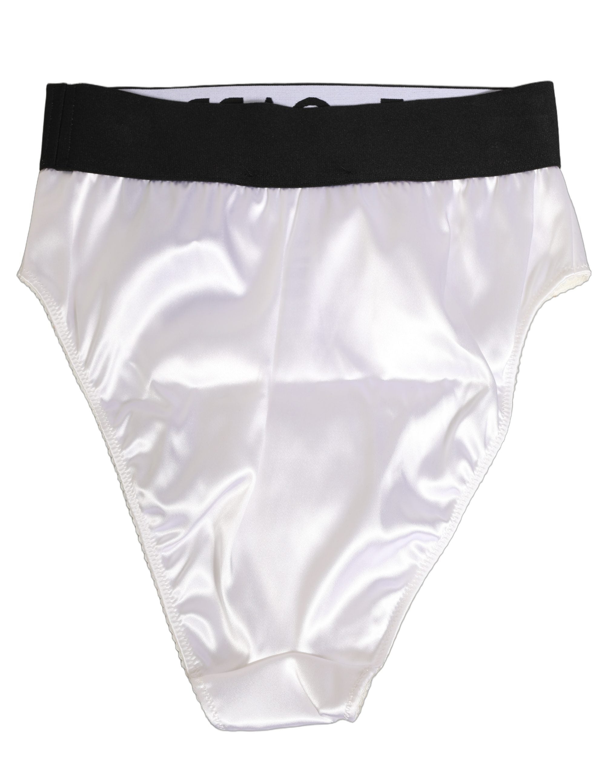 Dolce & Gabbana Weißer Satin-Slip mit hoher Taille Logo Damen Unterwäsche