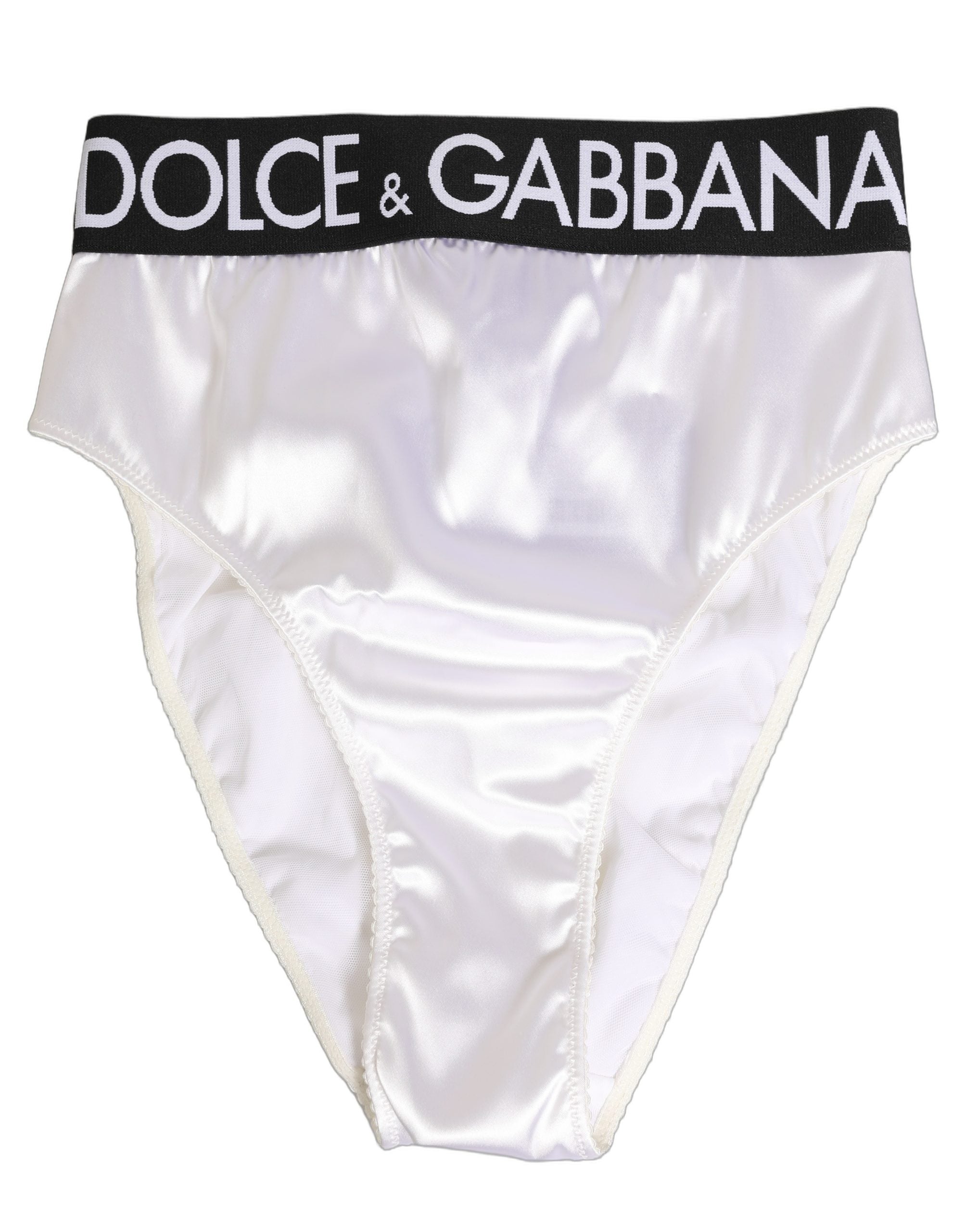 Dolce & Gabbana Weißer Satin-Slip mit hoher Taille Logo Damen Unterwäsche