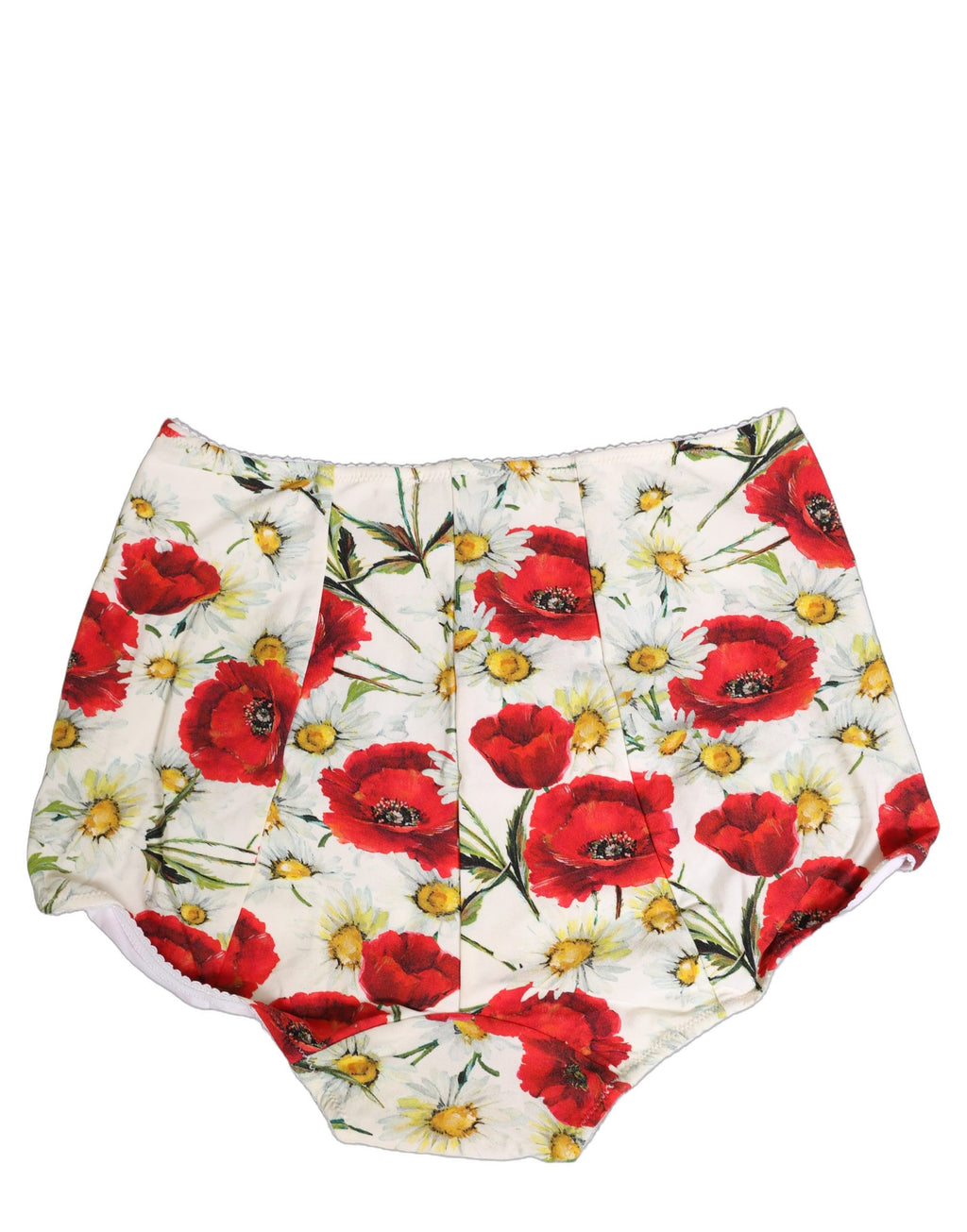 Dolce & Gabbana Weiße Nylon-Gürtelunterhose mit Blumenmuster und hoher Taille