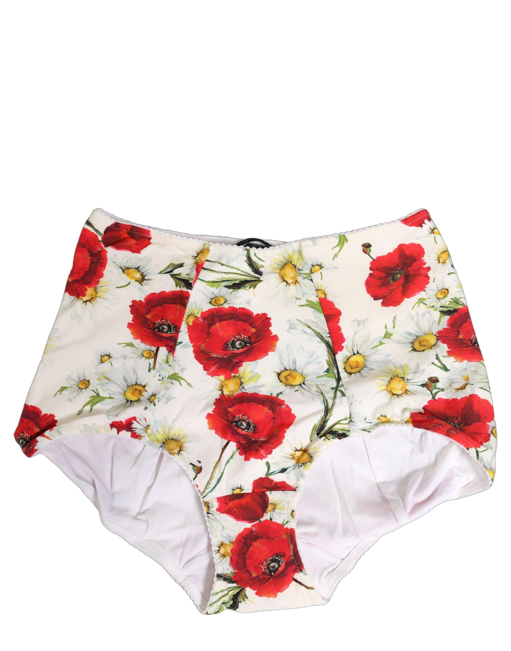 Dolce & Gabbana Weiße Nylon-Gürtelunterhose mit Blumenmuster und hoher Taille