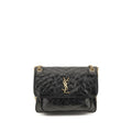 Saint Laurent Schwarze Bos Taurus Kalbsleder Schultertasche