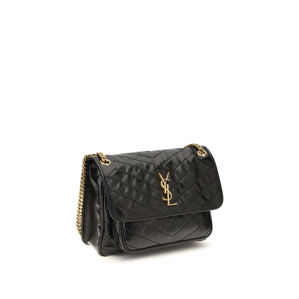 Saint Laurent Schwarze Bos Taurus Kalbsleder Schultertasche