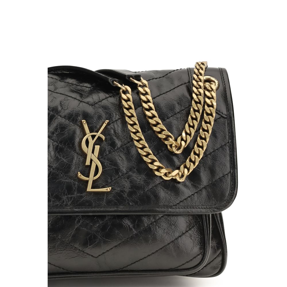 Saint Laurent Schwarze Bos Taurus Kalbsleder Schultertasche