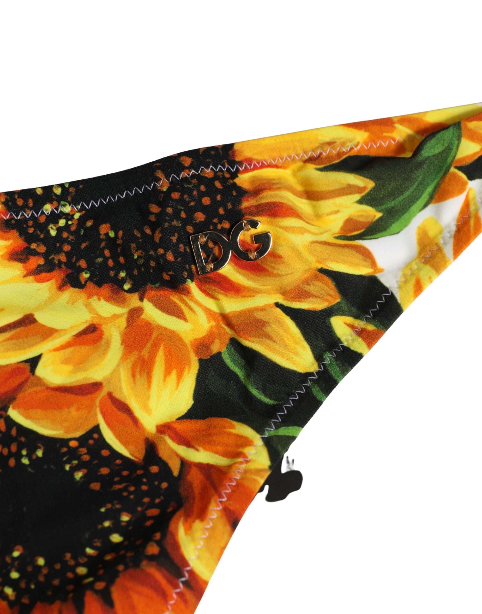 Dolce & Gabbana Gelber Bikini-Slip aus Nylon mit Sonnenblumenmuster