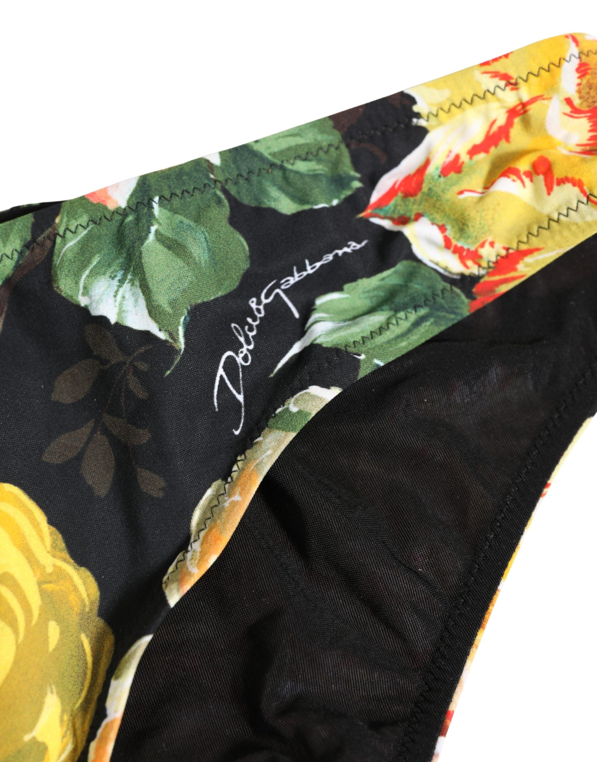 Dolce & Gabbana Bikinihose mit schwarzem Blumenprint aus Nylon