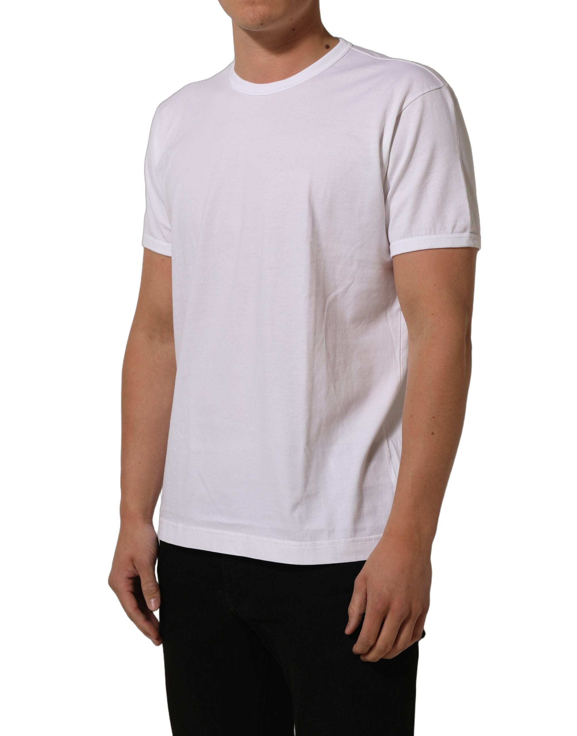 Dolce & Gabbana Weißes Baumwoll-T-Shirt mit kurzen Ärmeln und Rundhalsausschnitt