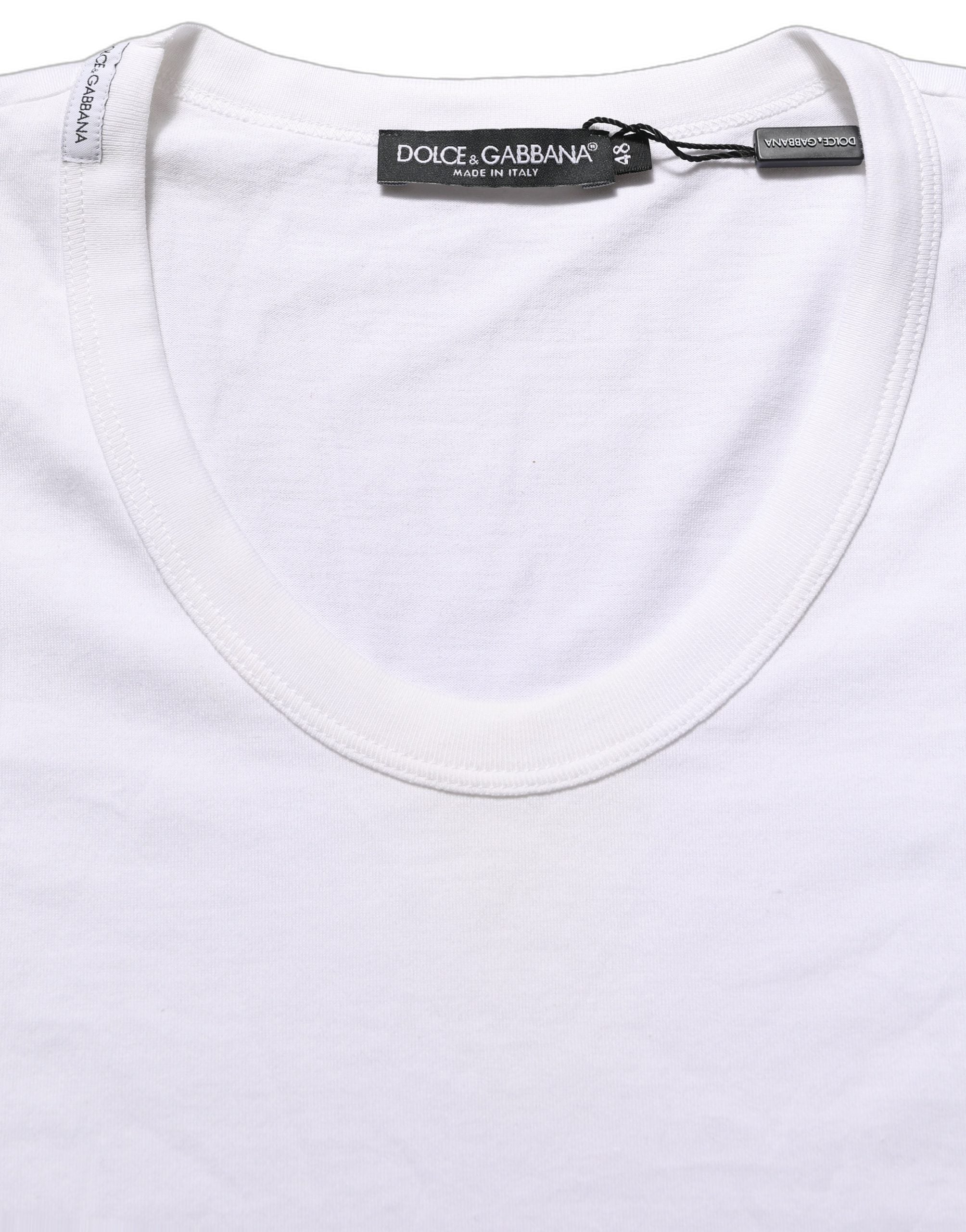 Dolce & Gabbana Weißes Baumwoll-T-Shirt mit kurzen Ärmeln und Rundhalsausschnitt