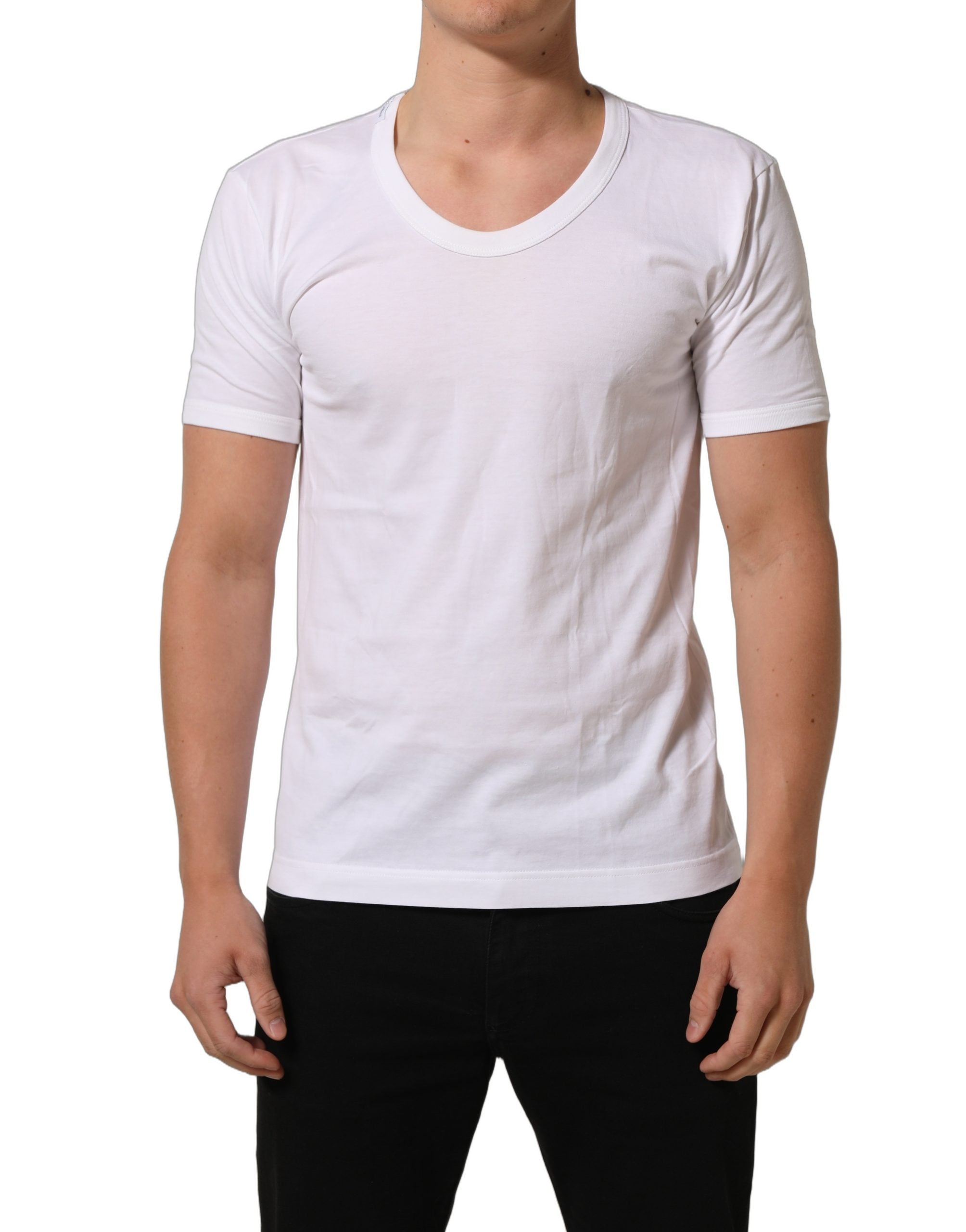 Dolce & Gabbana Weißes Baumwoll-T-Shirt mit kurzen Ärmeln und Rundhalsausschnitt