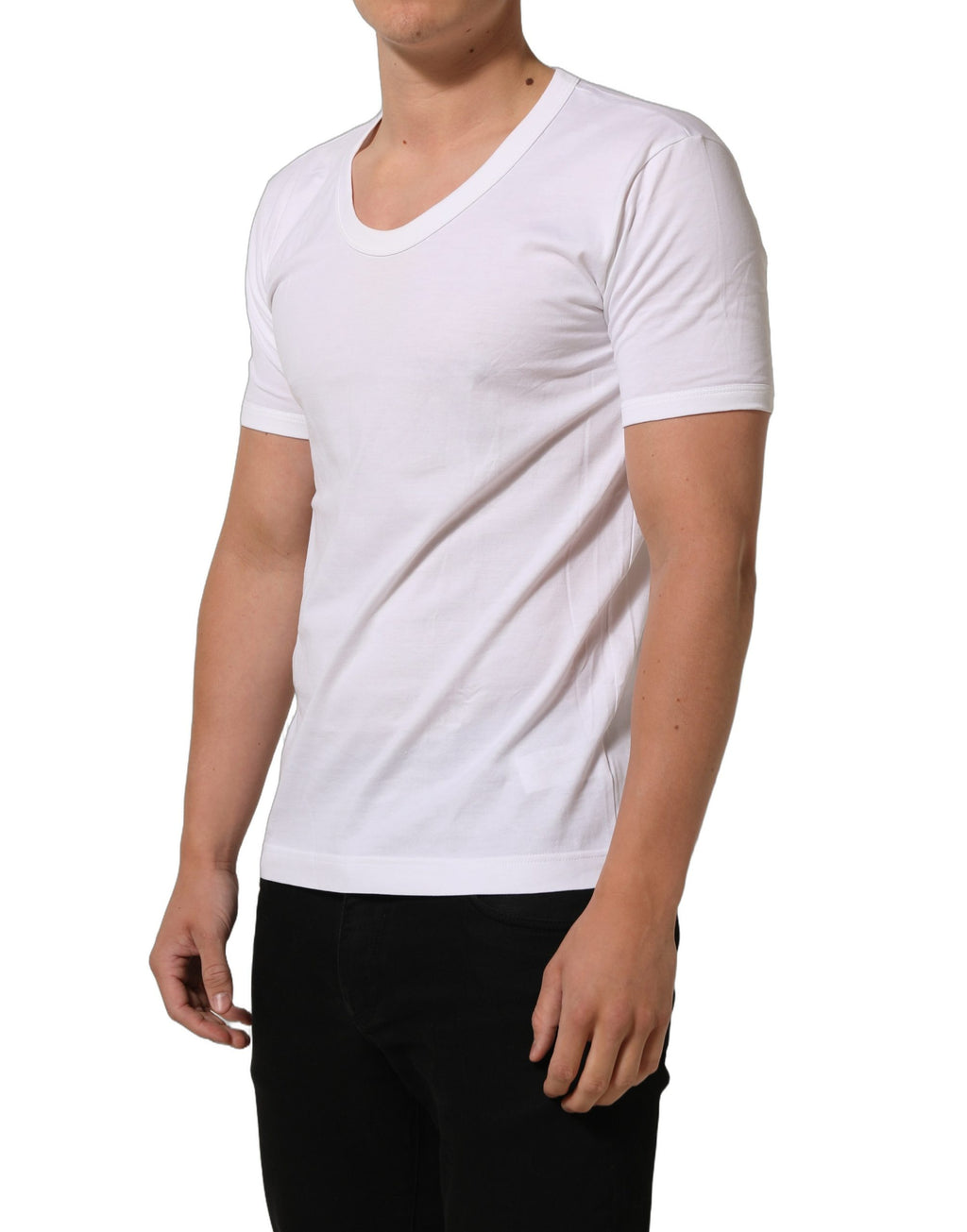 Dolce & Gabbana Weißes Baumwoll-T-Shirt mit kurzen Ärmeln und Rundhalsausschnitt