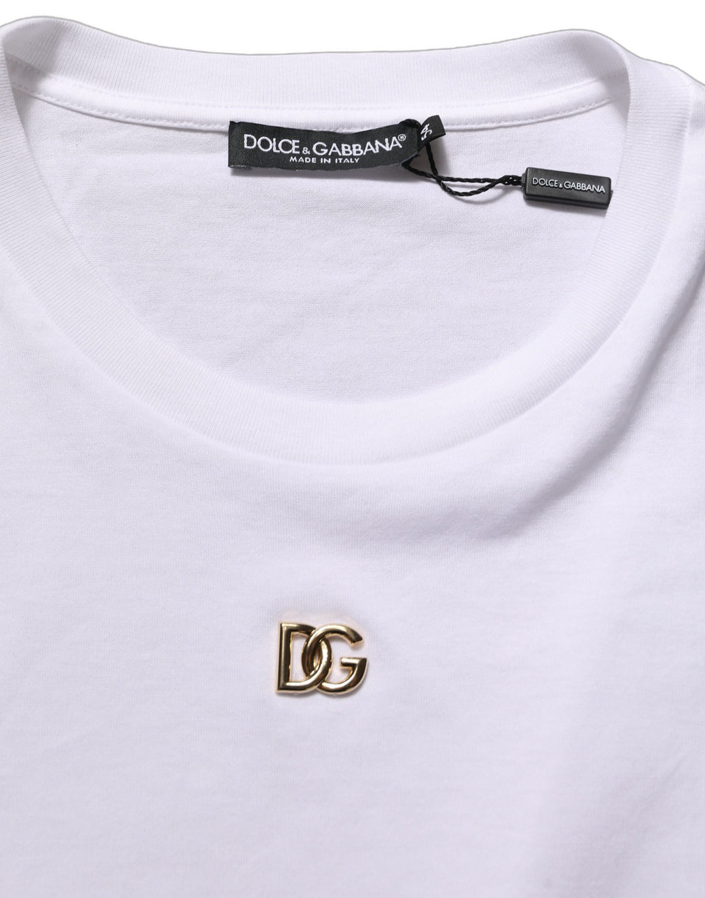 Dolce & Gabbana Weißes T-Shirt mit DG-Logo und kurzen Ärmeln aus Baumwolle