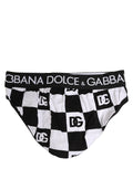 Dolce & Gabbana Schwarz-weiße Karomuster Midi-Slip mit Logo