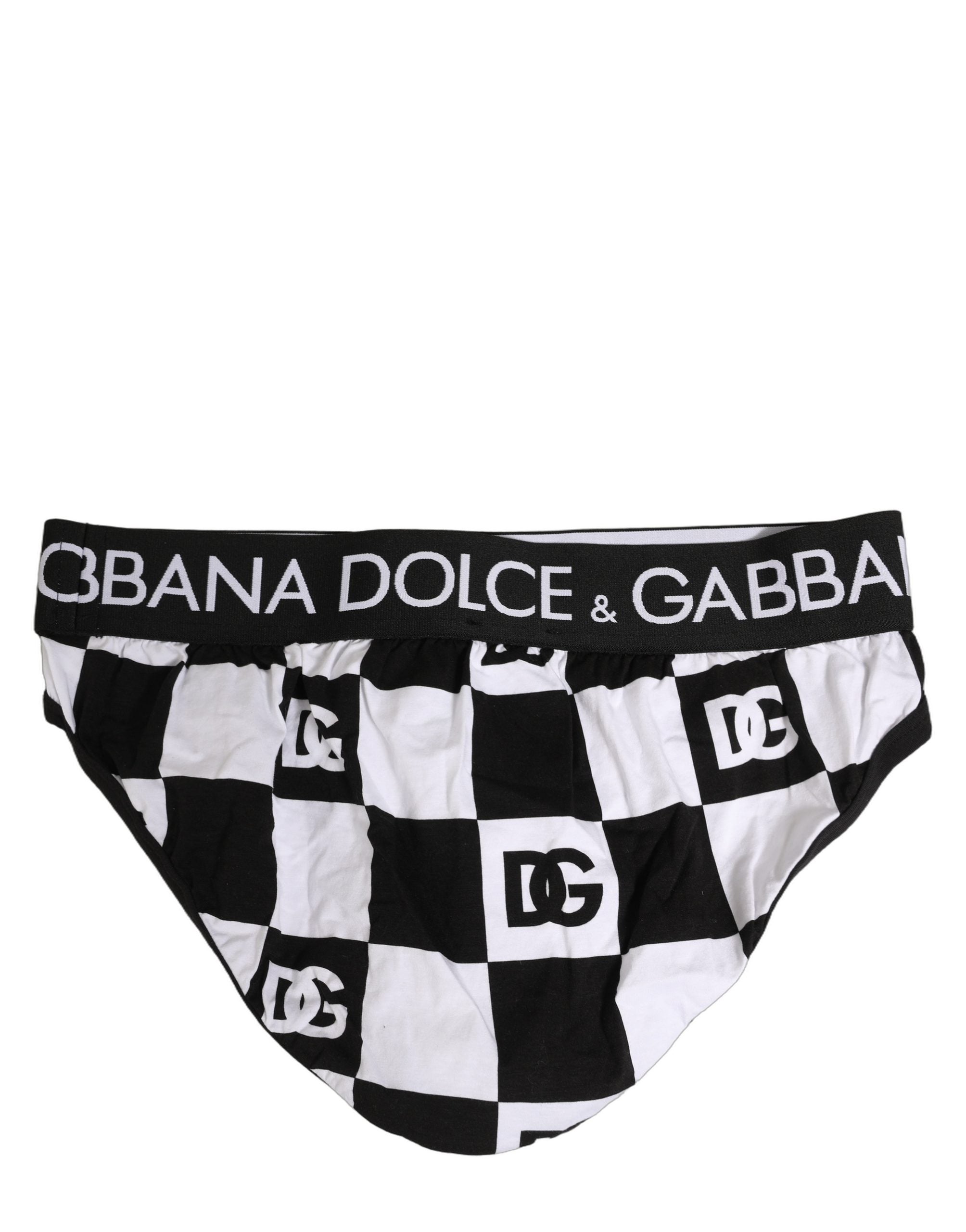 Dolce & Gabbana Schwarz-weiße Karomuster Midi-Slip mit Logo