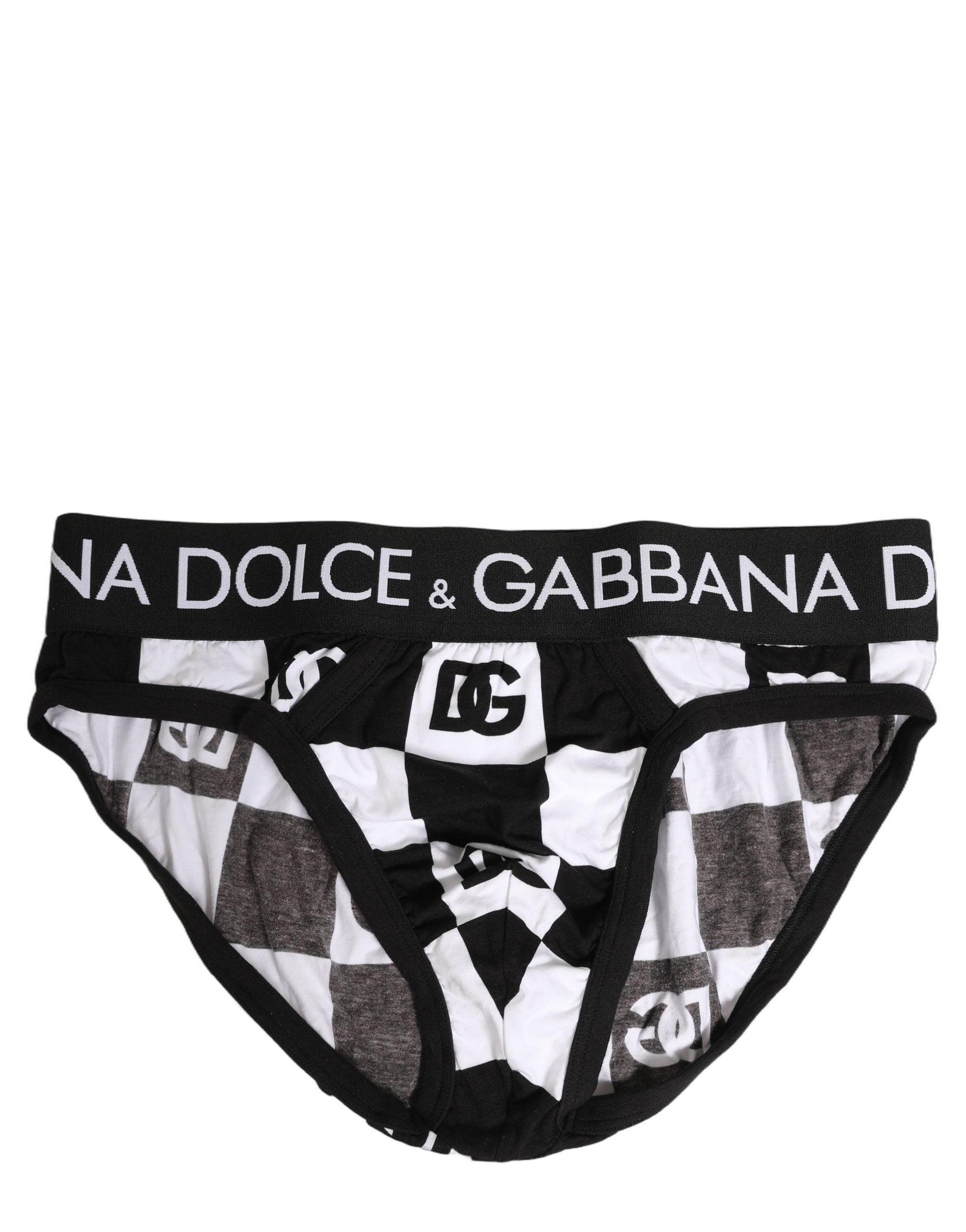 Dolce & Gabbana Schwarz-weiße Karomuster Midi-Slip mit Logo