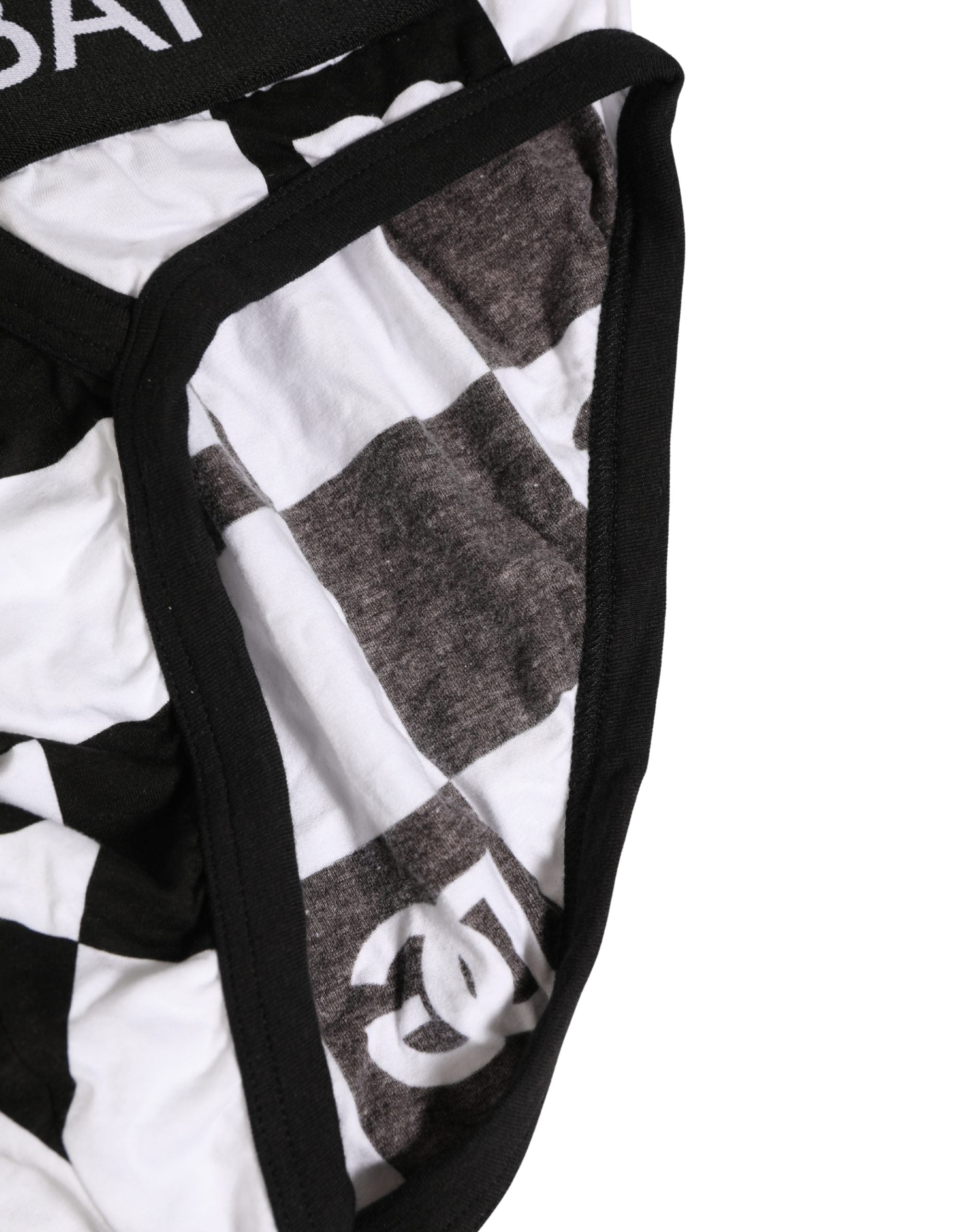 Dolce & Gabbana Schwarz-weiße Karomuster Midi-Slip mit Logo