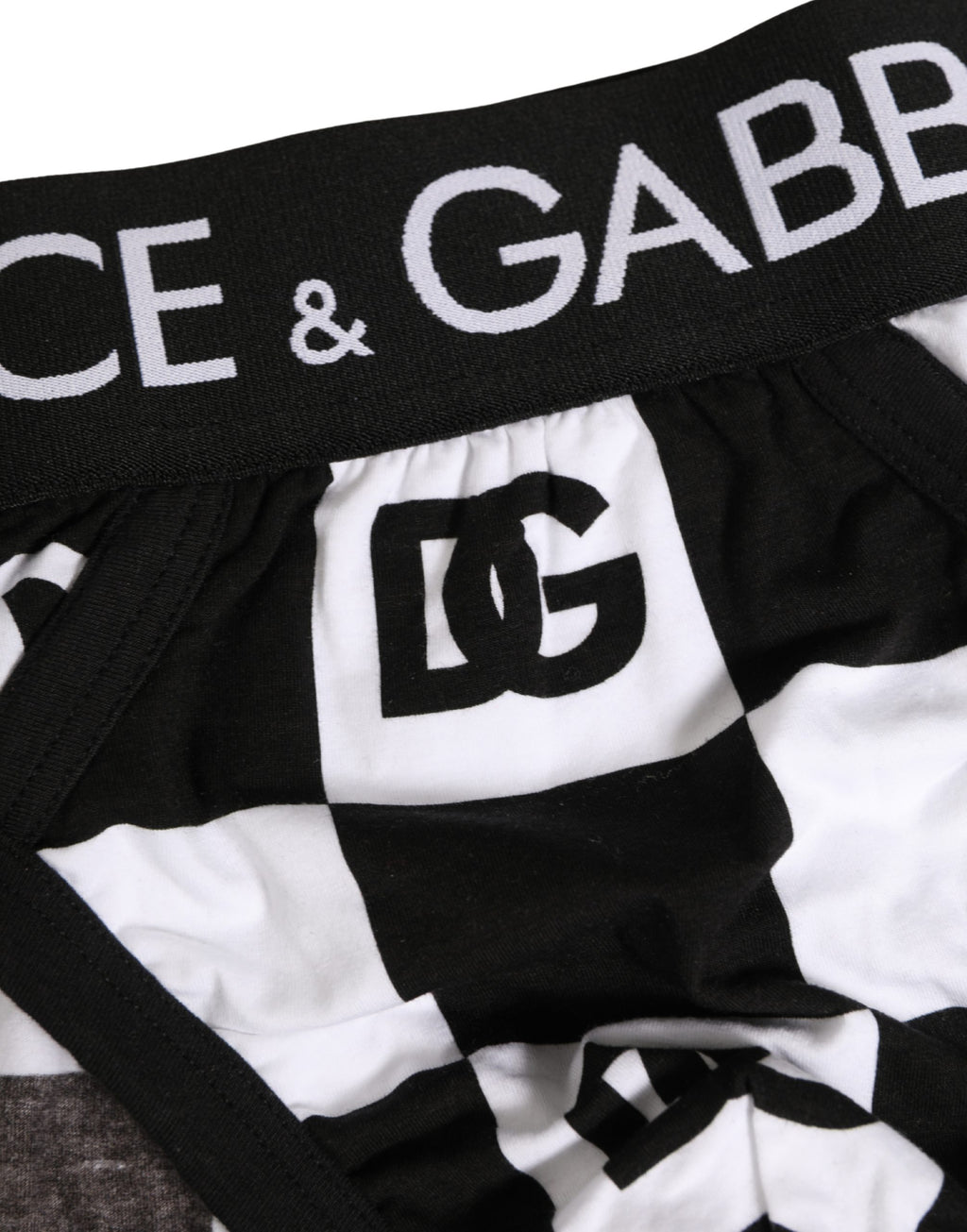 Dolce & Gabbana Schwarz-weiße Karomuster Midi-Slip mit Logo