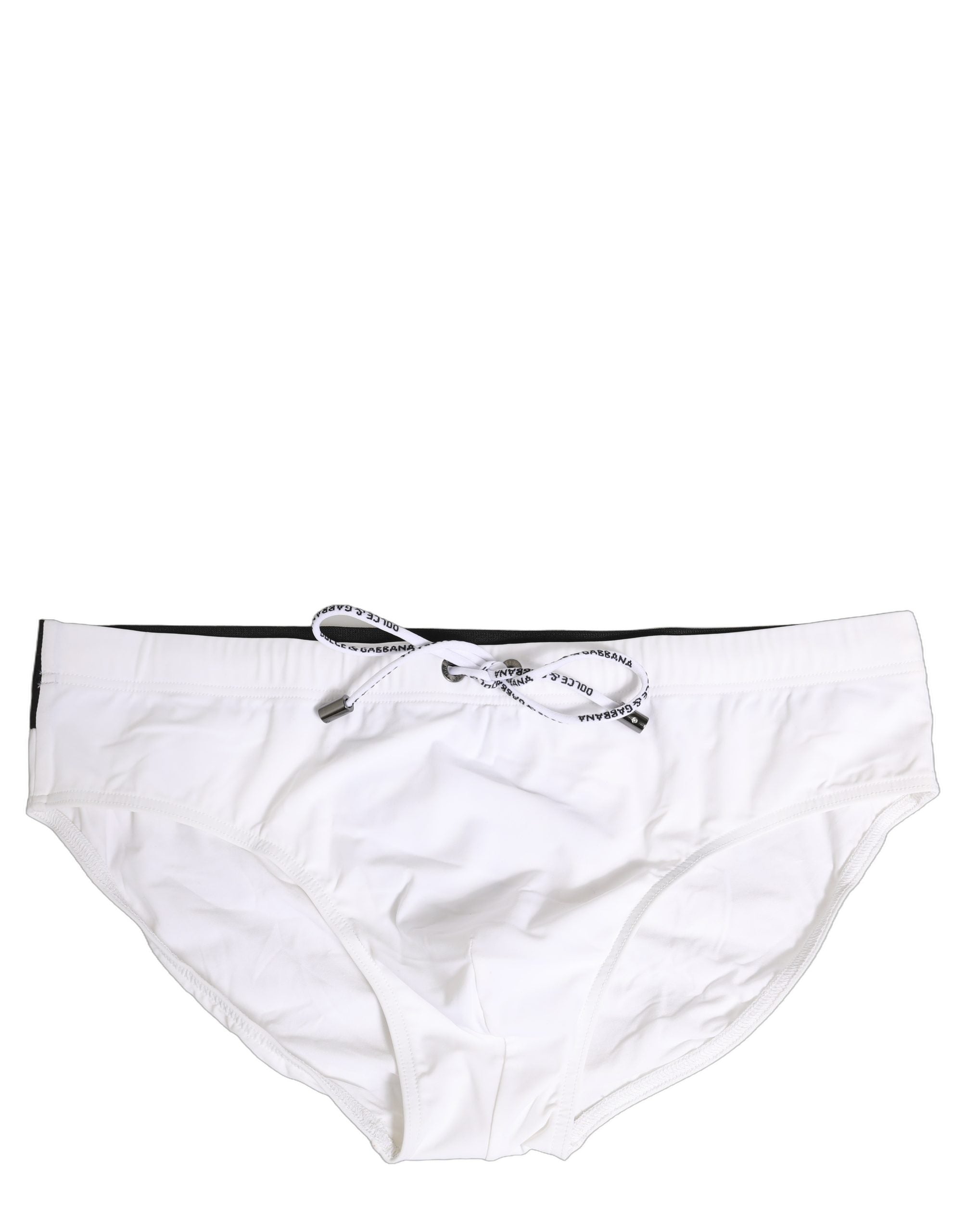 Dolce & Gabbana Weiße Stretch-Badehose mit Kordelzug