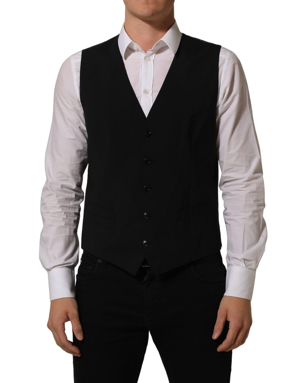 Dolce & Gabbana Schwarze Woll-Stretch-Weste Formal Dress Vest