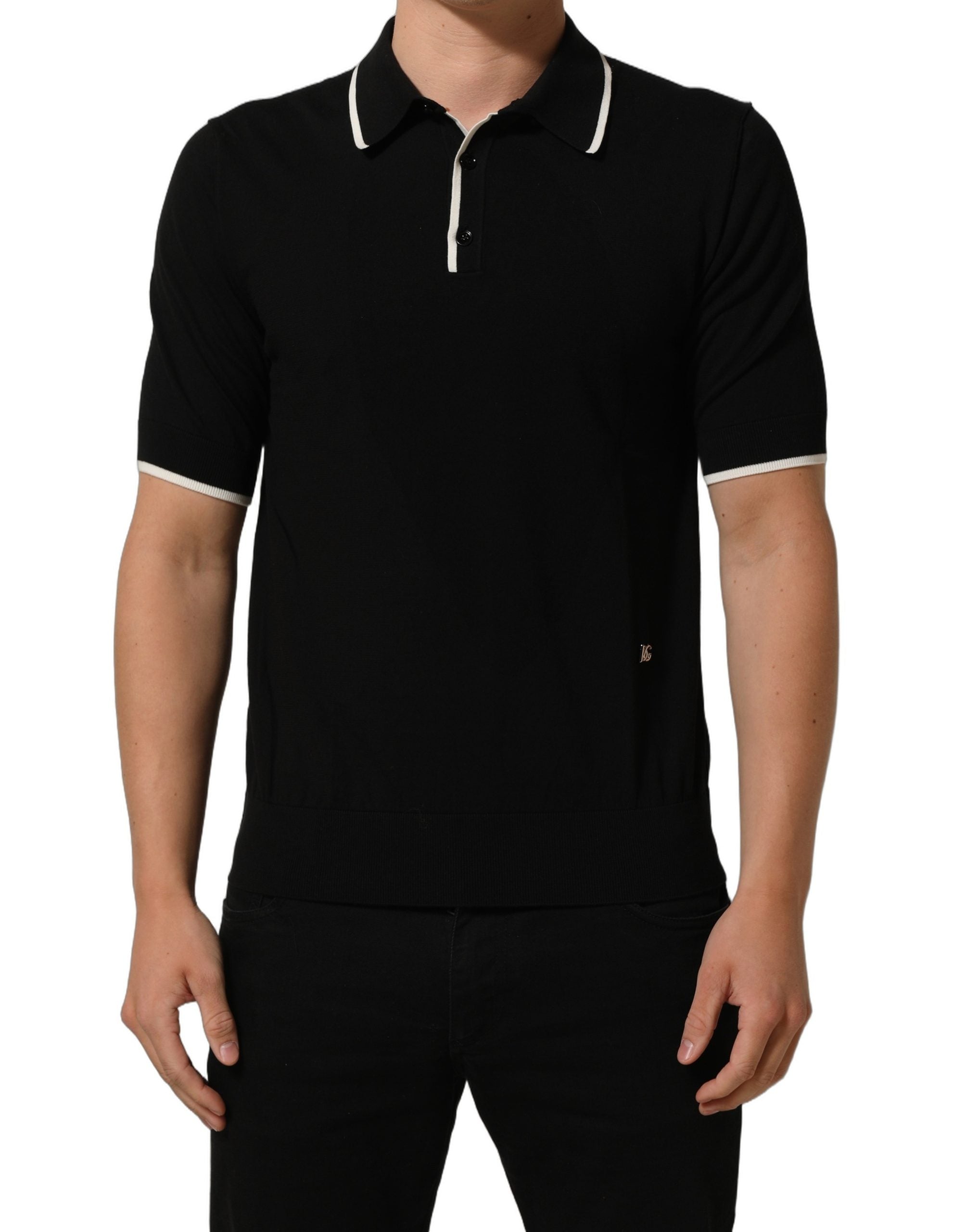 Dolce & Gabbana Schwarzes Polo-Shirt aus Baumwolle mit Kragen und kurzen Ärmeln für Herren