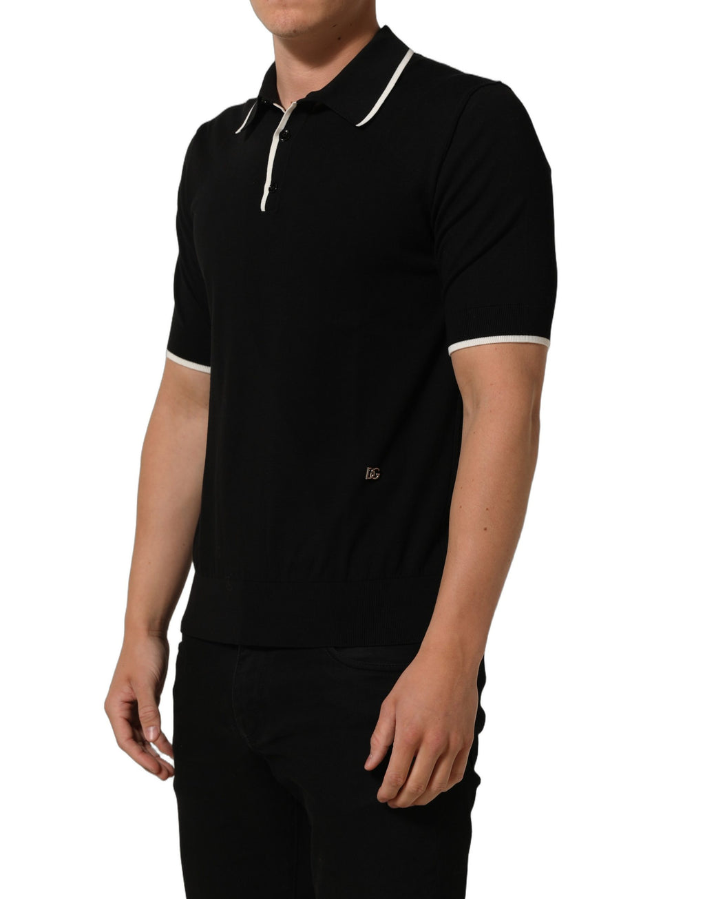 Dolce & Gabbana Schwarzes Polo-Shirt aus Baumwolle mit Kragen und kurzen Ärmeln für Herren