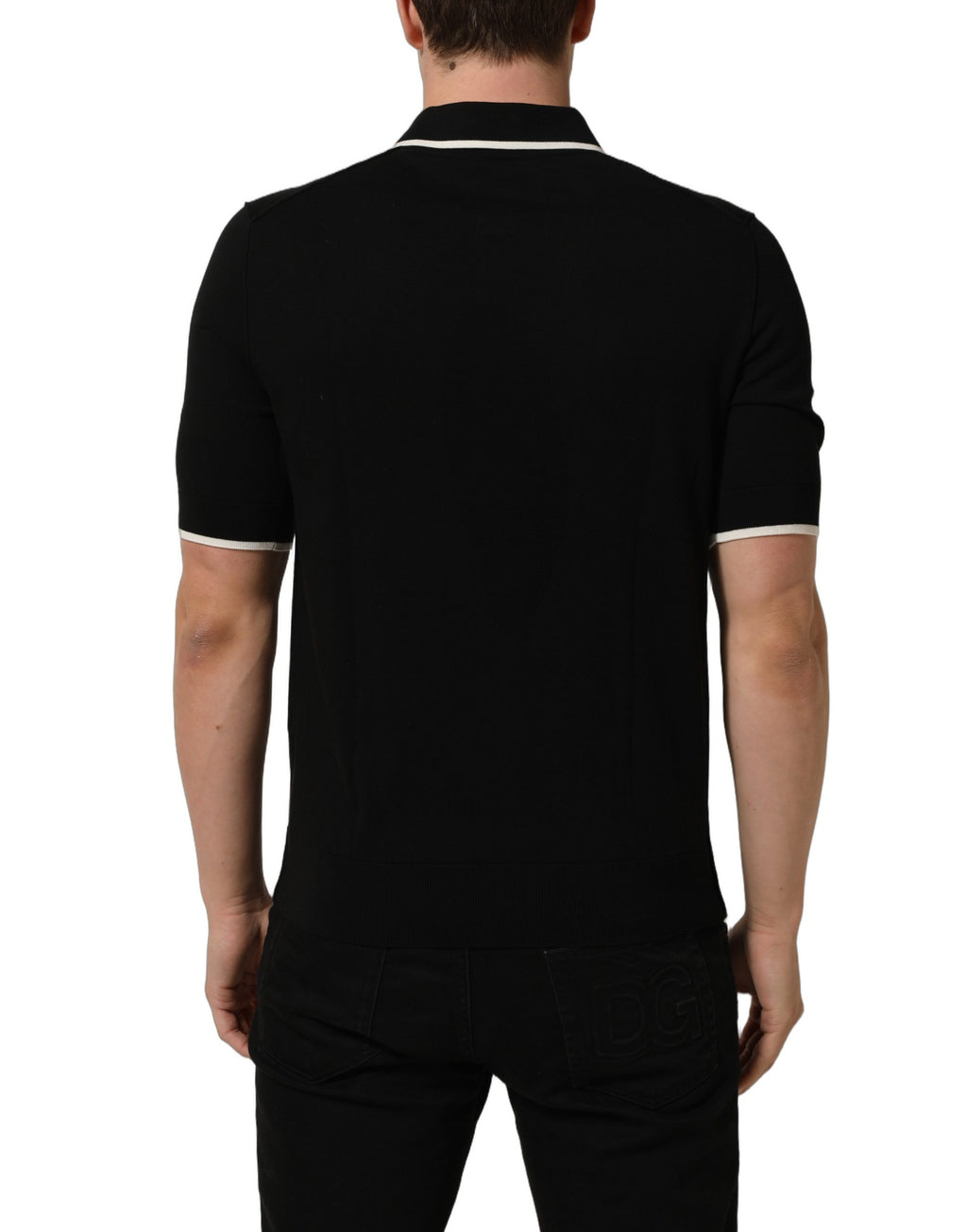 Dolce & Gabbana Schwarzes Polo-Shirt aus Baumwolle mit Kragen und kurzen Ärmeln für Herren